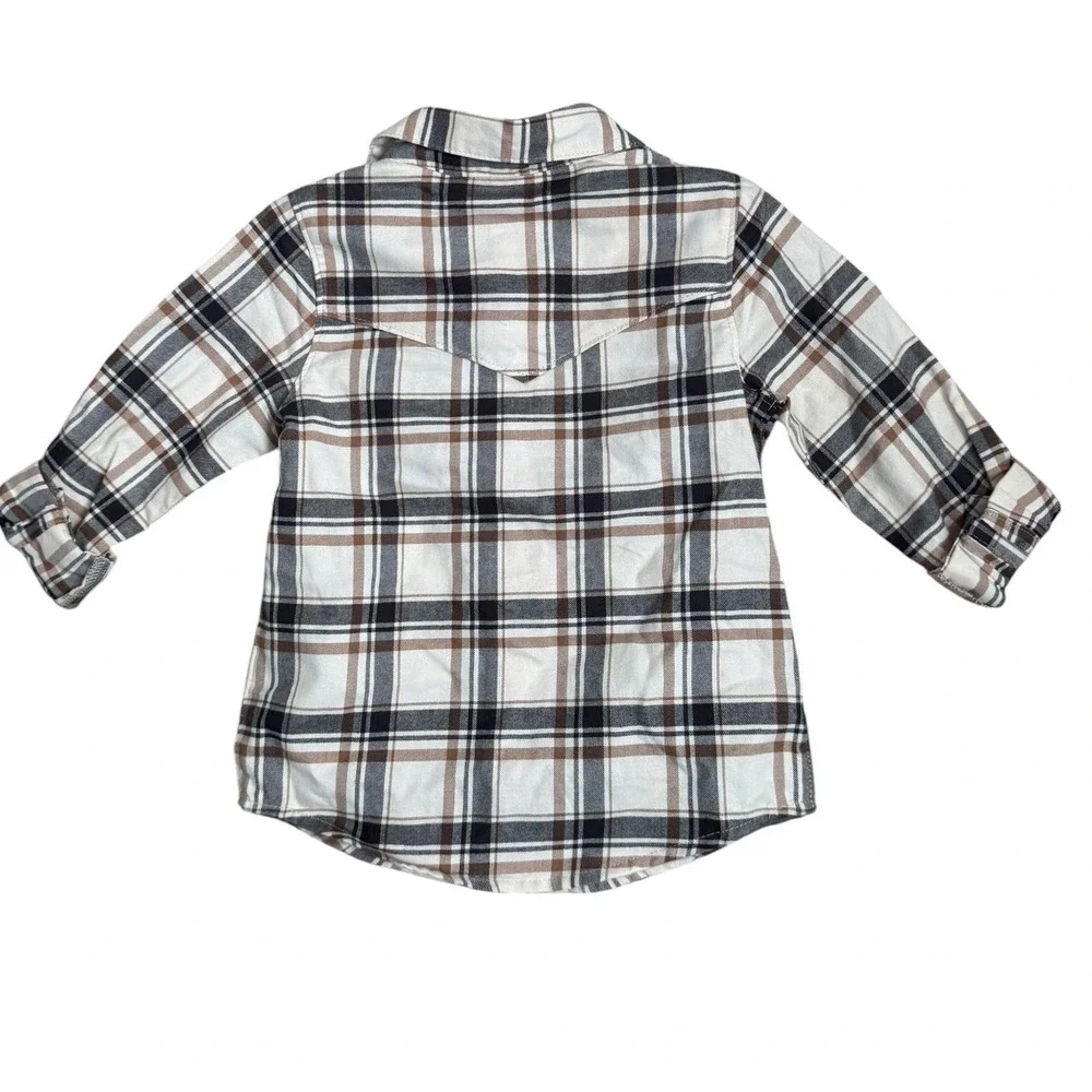 OshKosh Bgosh Toddler Boys Plaid Flannel Snap Button Down Shirt Brown 3T NEW